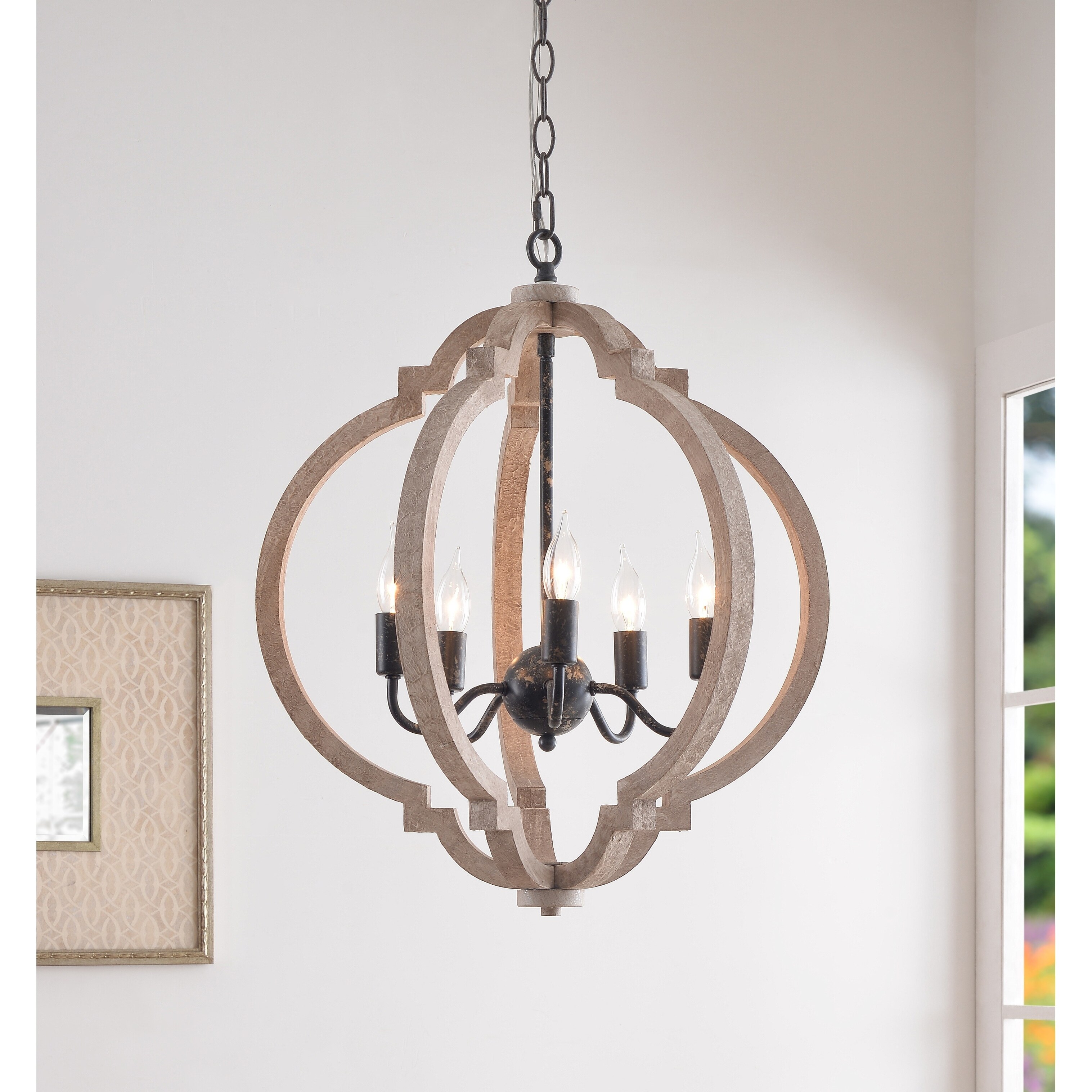 Sophia 5 Light Pendant - Weathered White with Distressed Black - Chandeliers For Bedrooms by Overstock.com