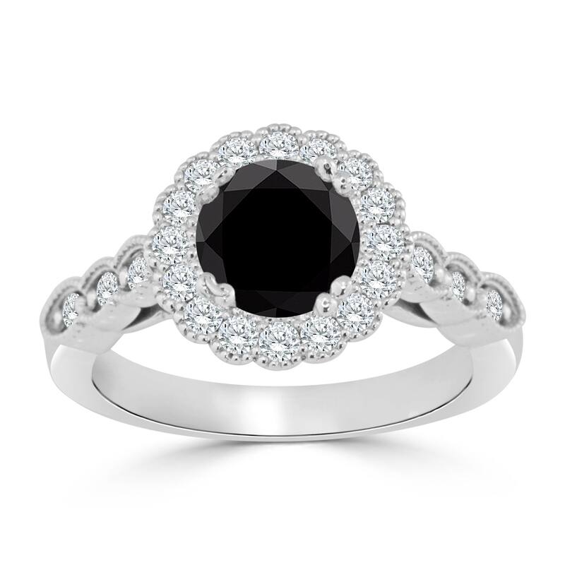 Auriya 14k Gold 1 1/2ctw Vintage Halo Black Diamond Engagement Ring (H-I, I1-I2)