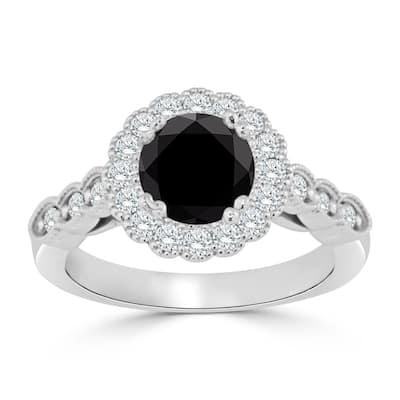 Auriya 14k Gold 1 1/2ctw Vintage Halo Black Diamond Engagement Ring (H-I, I1-I2)