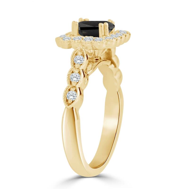 Auriya 14k Gold 1 1/2ctw Vintage Halo Princess-cut Black Diamond Engagement Ring (H-I, I1-I2)