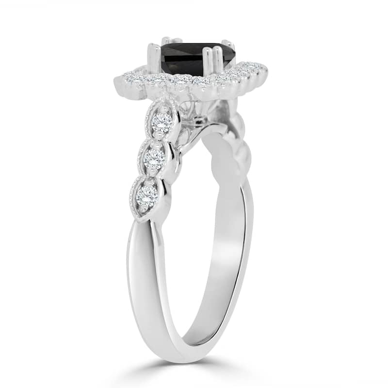 Auriya 14k Gold 1 1/2ctw Vintage Halo Princess-cut Black Diamond Engagement Ring (H-I, I1-I2)