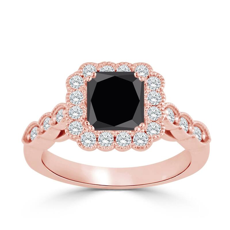 Auriya 14k Gold 1 1/2ctw Vintage Halo Princess-cut Black Diamond Engagement Ring (H-I, I1-I2)