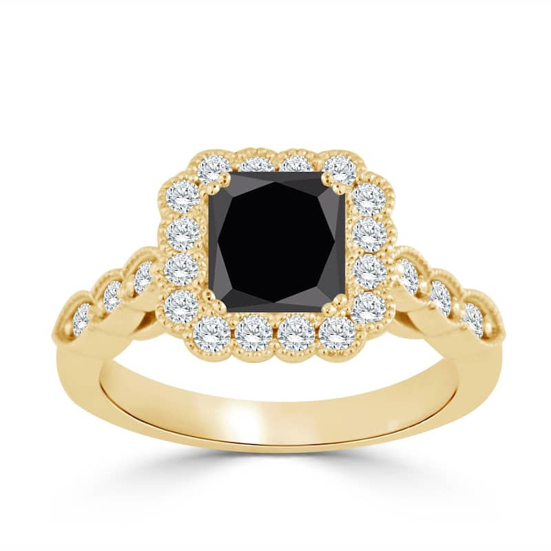 Auriya 14k Gold 1 1/2ctw Vintage Halo Princess-cut Black Diamond Engagement Ring (H-I, I1-I2)