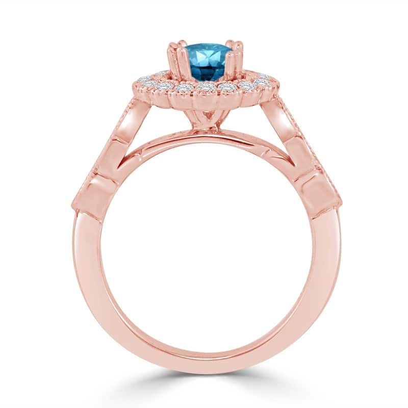 Auriya 14k Gold Vintage Inspired 1 1/2ct TDW Round Blue Diamond Floral Halo Engagement Ring