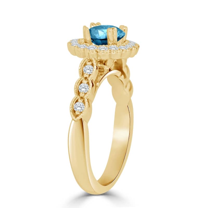 Auriya 14k Gold Vintage Inspired 1 1/2ct TDW Round Blue Diamond Floral Halo Engagement Ring