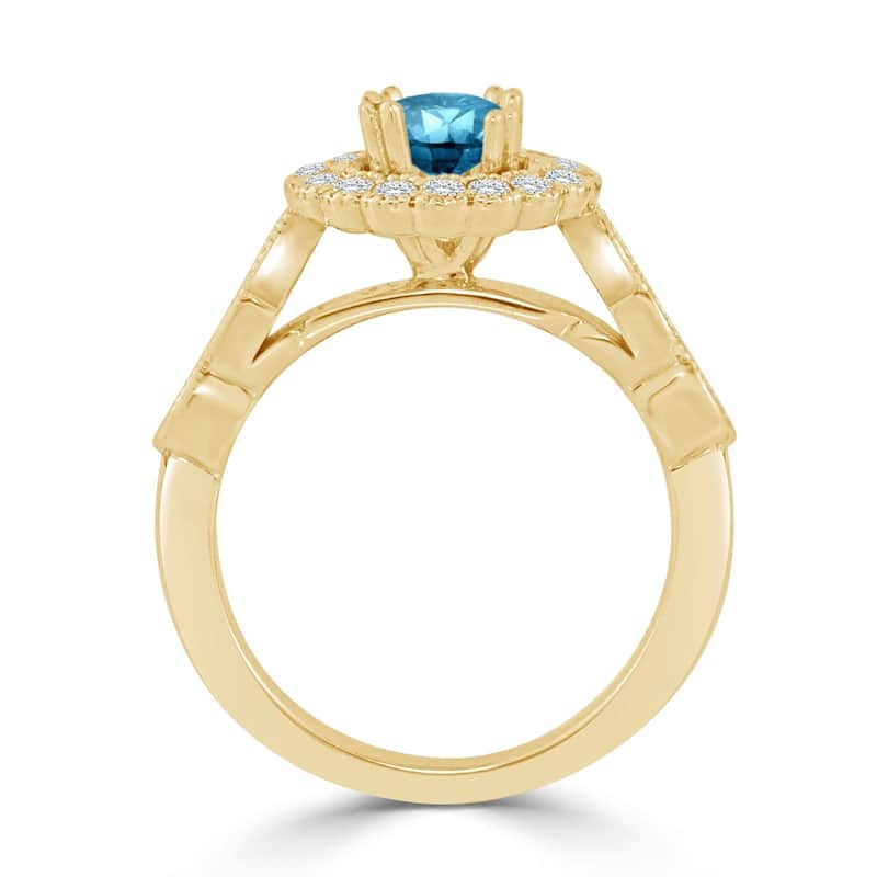 Auriya 14k Gold Vintage Inspired 1 1/2ct TDW Round Blue Diamond Floral Halo Engagement Ring