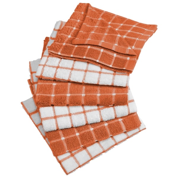 Set of 4 Black & White Windowpane Checkered Terry Dishtowels 15 x