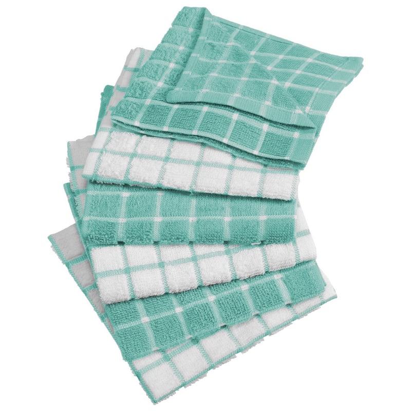 Design Imports Combo Windowpane Terry Dishcloth Set of 6 (12 inches long x 12 inches wide) - Aqua