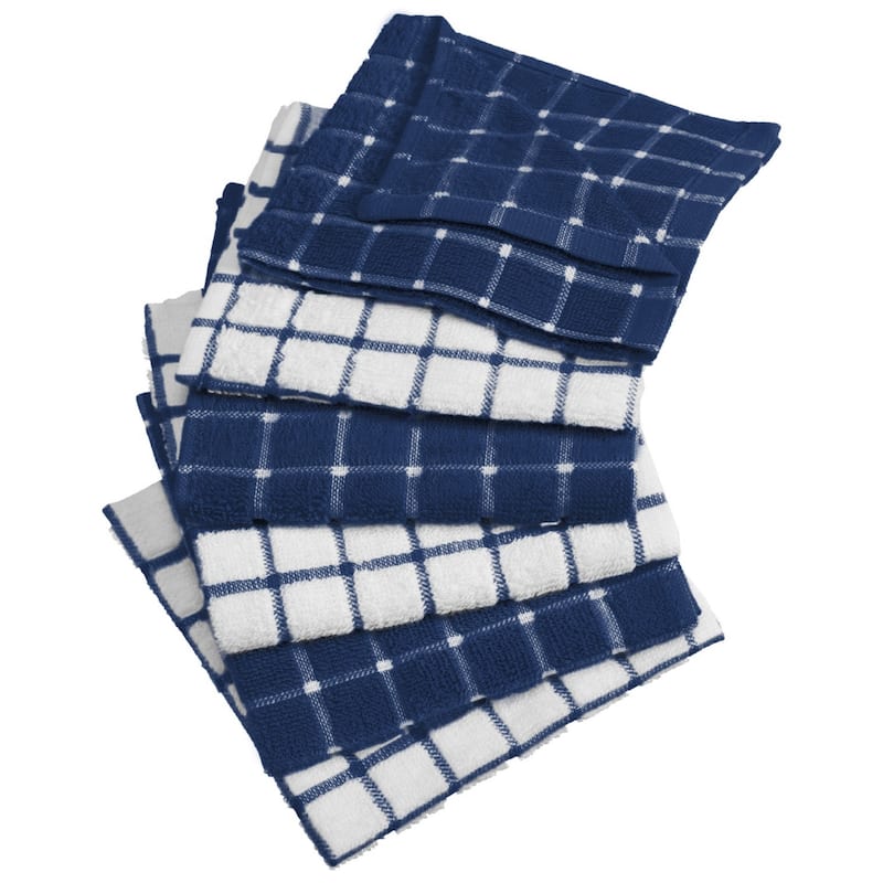 Design Imports Combo Windowpane Terry Dishcloth Set of 6 (12 inches long x 12 inches wide) - Nautical Blue