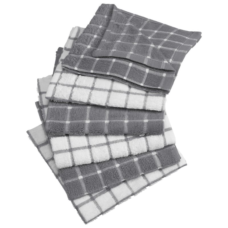 Design Imports Combo Windowpane Terry Dishcloth Set of 6 (12 inches long x 12 inches wide) - Gray