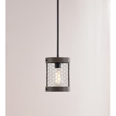 Grayson Wood and Oil Rubbed Bronze Finish 1 Light Mini Pendant
