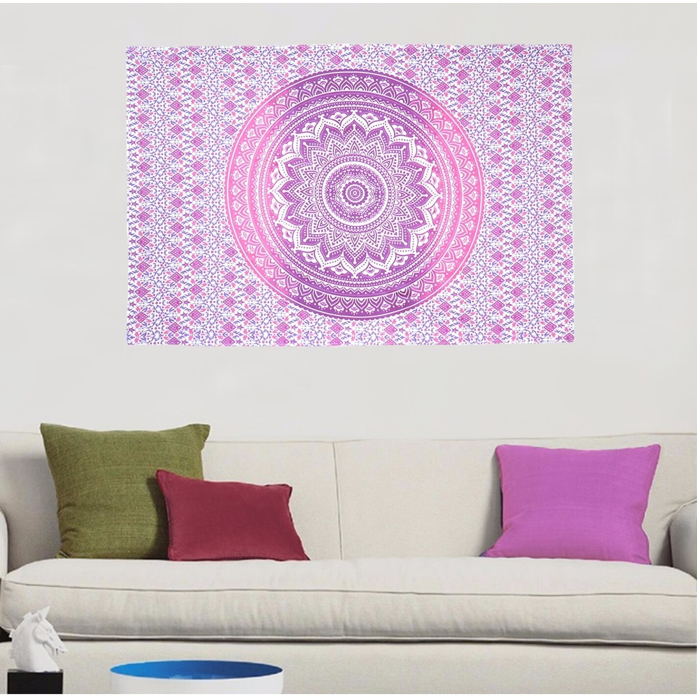 Shop Pink Boho Mandala Printed Cotton Wall Hanging Decor Poster