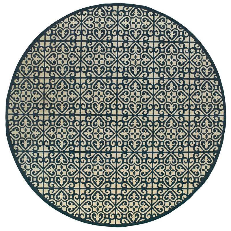 Style Haven Marianna Two-Tone Tile Navy/ Off-White Loop Pile Indoor Outdoor Rug