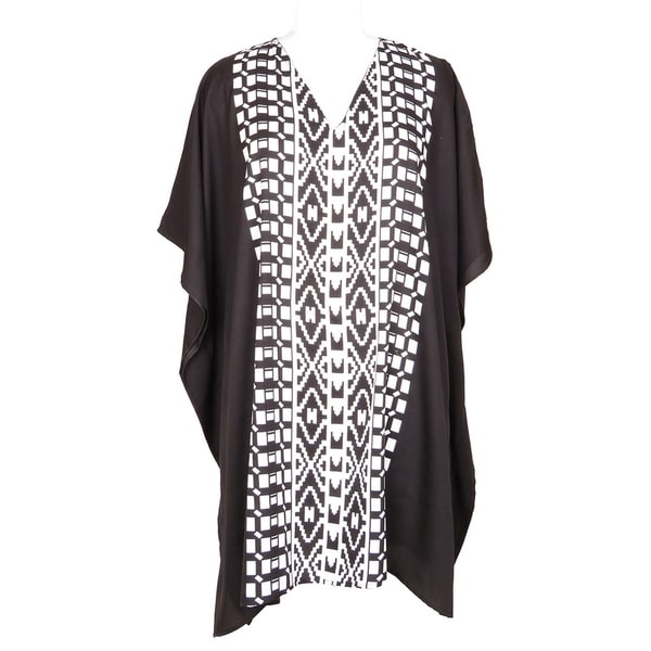 Black Tunic Top Geometric Kaftan Plus Size Caftan Maxi Coverup Summer Short Beach Dresses Women