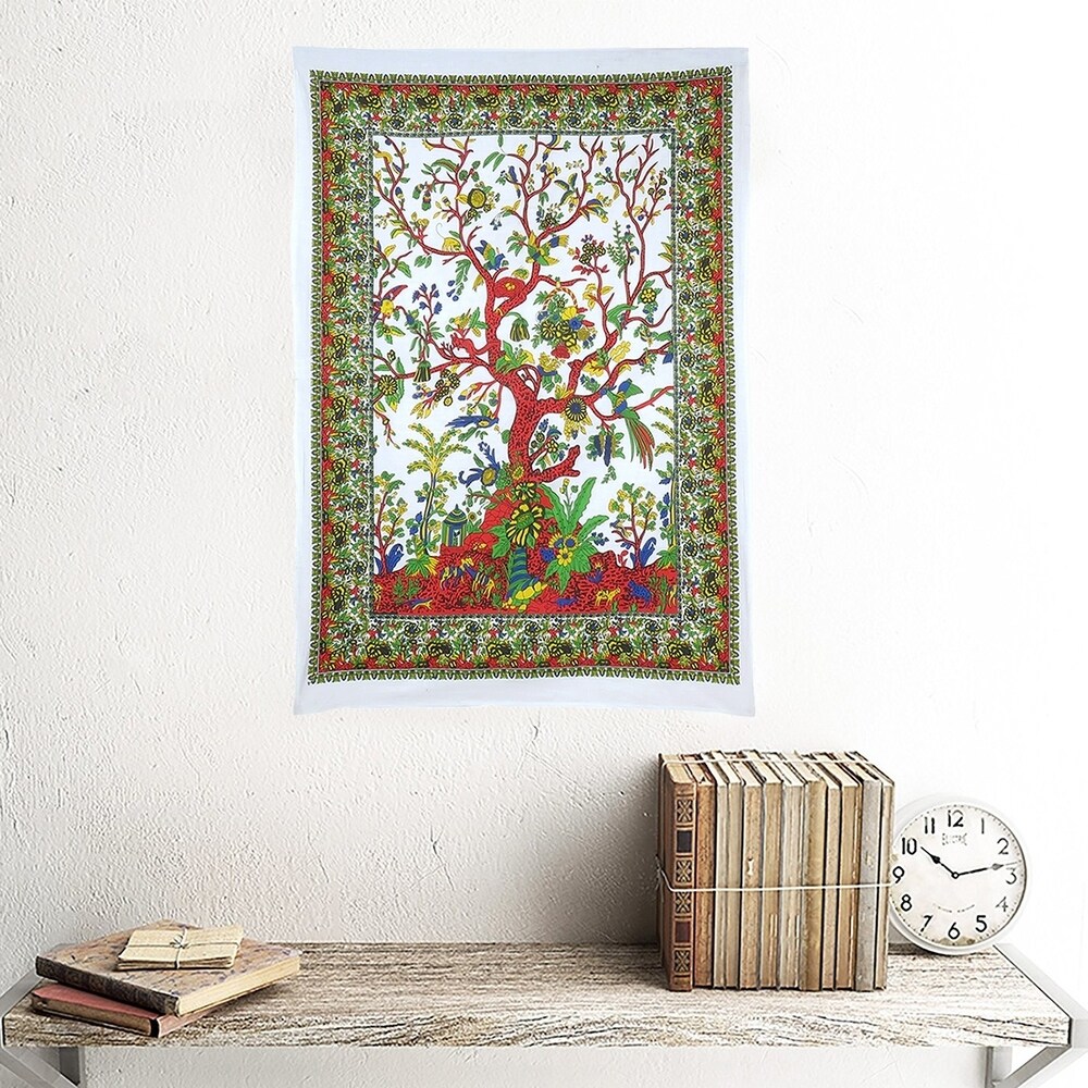 Oussumlife Of Tree Printed Multi Color Cotton Wall Hanging Decor Poster Tapestry Throw Bedspread 30x45 Inches 30x45 Inches Multi Color Dailymail