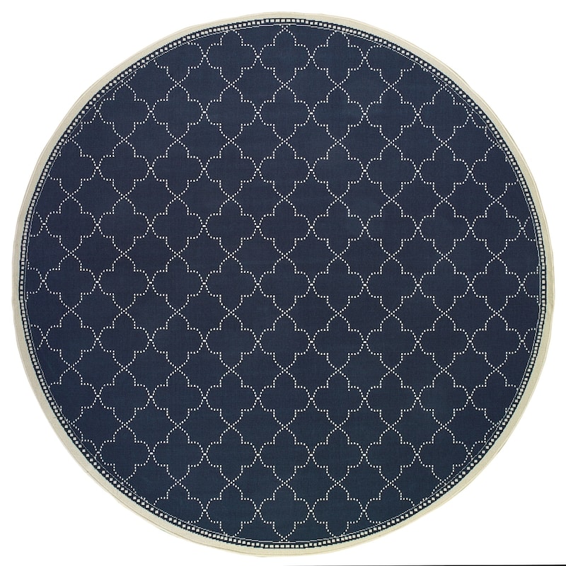 Style Haven Marianna Simple Lattice Navy/ Off-White Loop Pile Indoor Outdoor Area Rug - 7'10" Round - Navy/Off-White