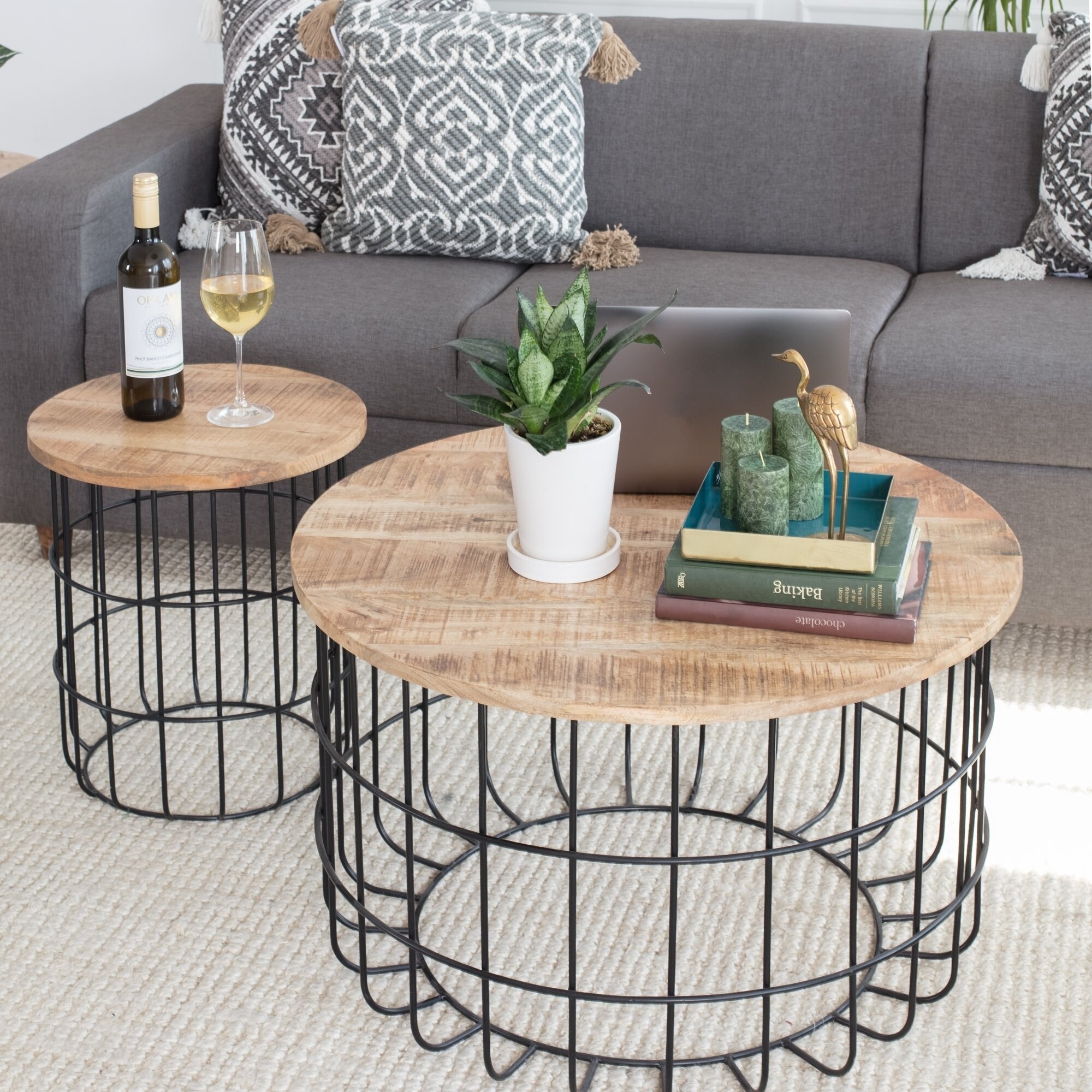 Shop Auxon Side End Table With Sturdy Metal Cage Base 15 70 X 15 70 X 17 71 On Sale Overstock 21732773