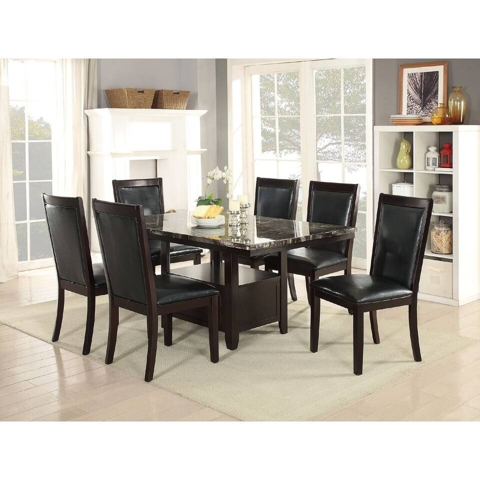 Gamprin 7 Piece Dining Set with Espresso Faux Marble Table