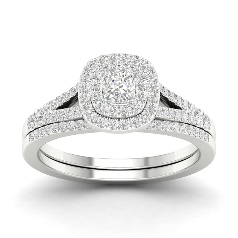 De Couer Sterling Silver 1/2ct TDW Diamond Halo Bridal Ring