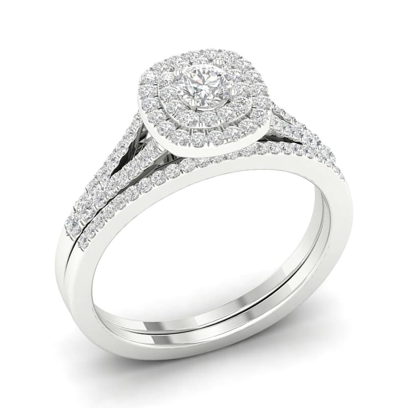 De Couer Sterling Silver 1/2ct TDW Diamond Halo Bridal Ring