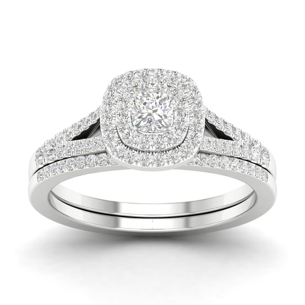 De Couer Sterling Silver 1/2ct TDW Diamond Halo Bridal Ring