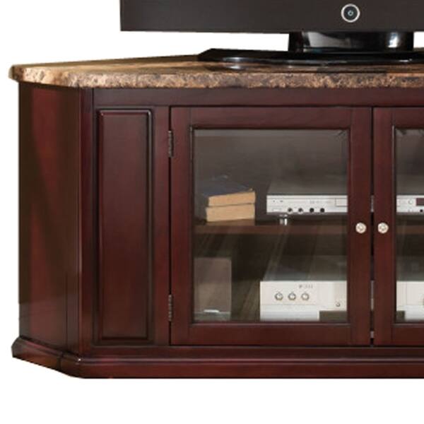 Shop Wooden Corner Tv Stand With Two Glass Doors Storage Cabinet