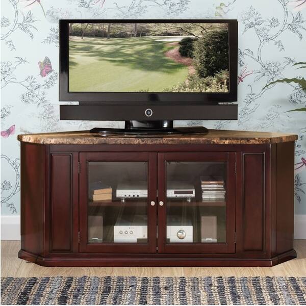 Shop Wooden Corner Tv Stand With Two Glass Doors Storage Cabinet