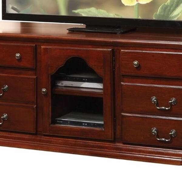 Shop Four Drawers Wooden Tv Stand With Glass Door Storage Cherry