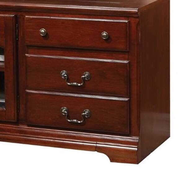 Shop Four Drawers Wooden Tv Stand With Glass Door Storage Cherry