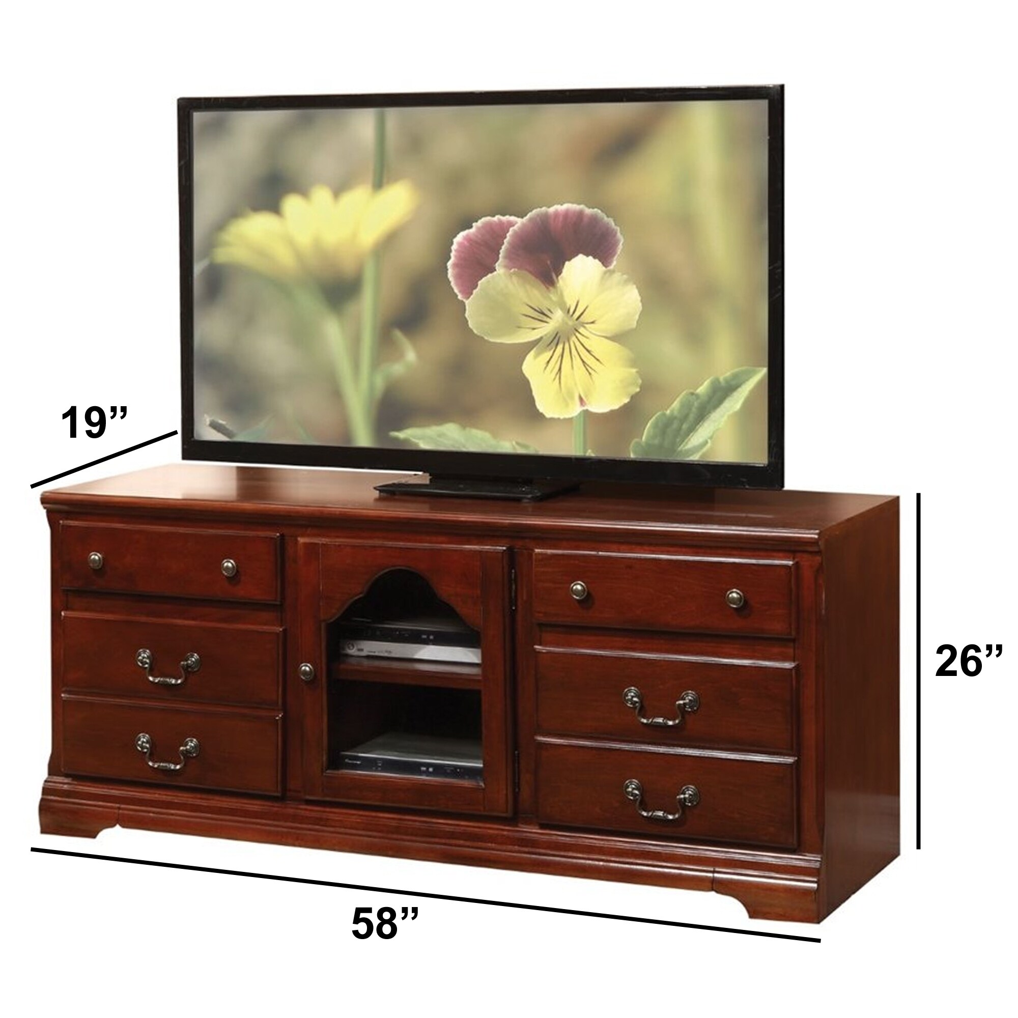 Shop Four Drawers Wooden Tv Stand With Glass Door Storage Cherry