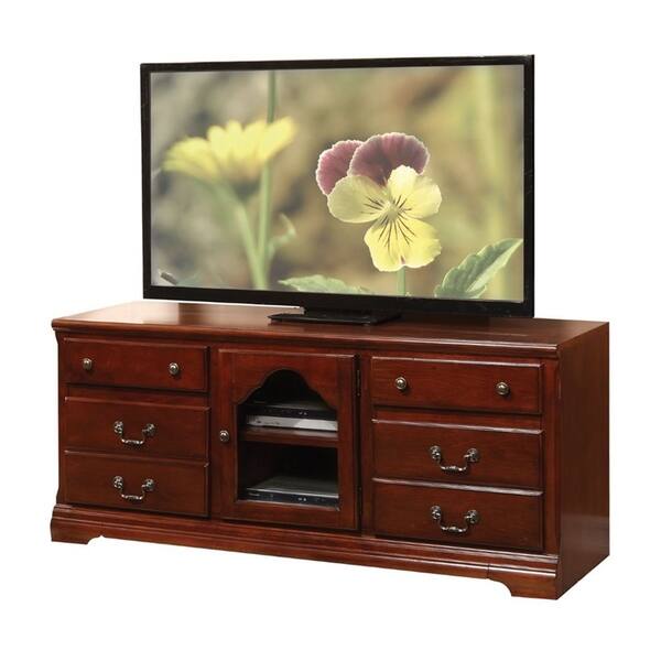 Shop Four Drawers Wooden Tv Stand With Glass Door Storage Cherry
