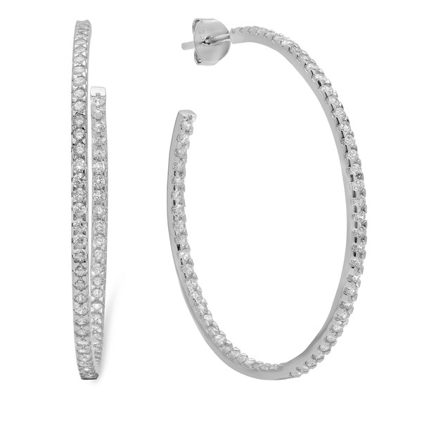 Shop Sterling Silver Large Cubic Zirconia Hoop Earrings - On Sale ...