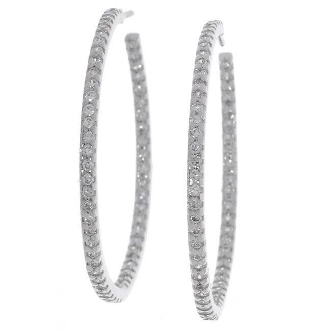 Sterling Essentials Sterling Silver Large Cubic Zirconia Hoop Earrings ...