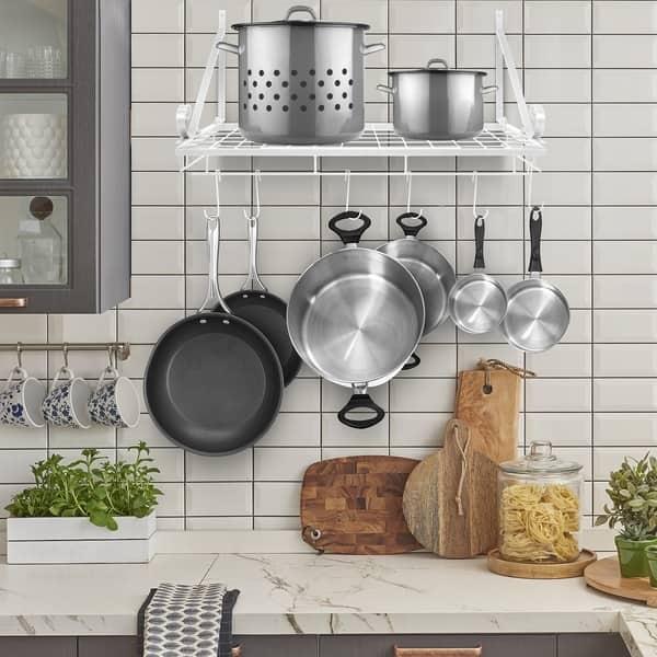 Kitchen Wall Pot Pan Rack With 10 Hooks Black Free Kitchen Wall Pot Pan Rack With 10 Hooks Black Free
