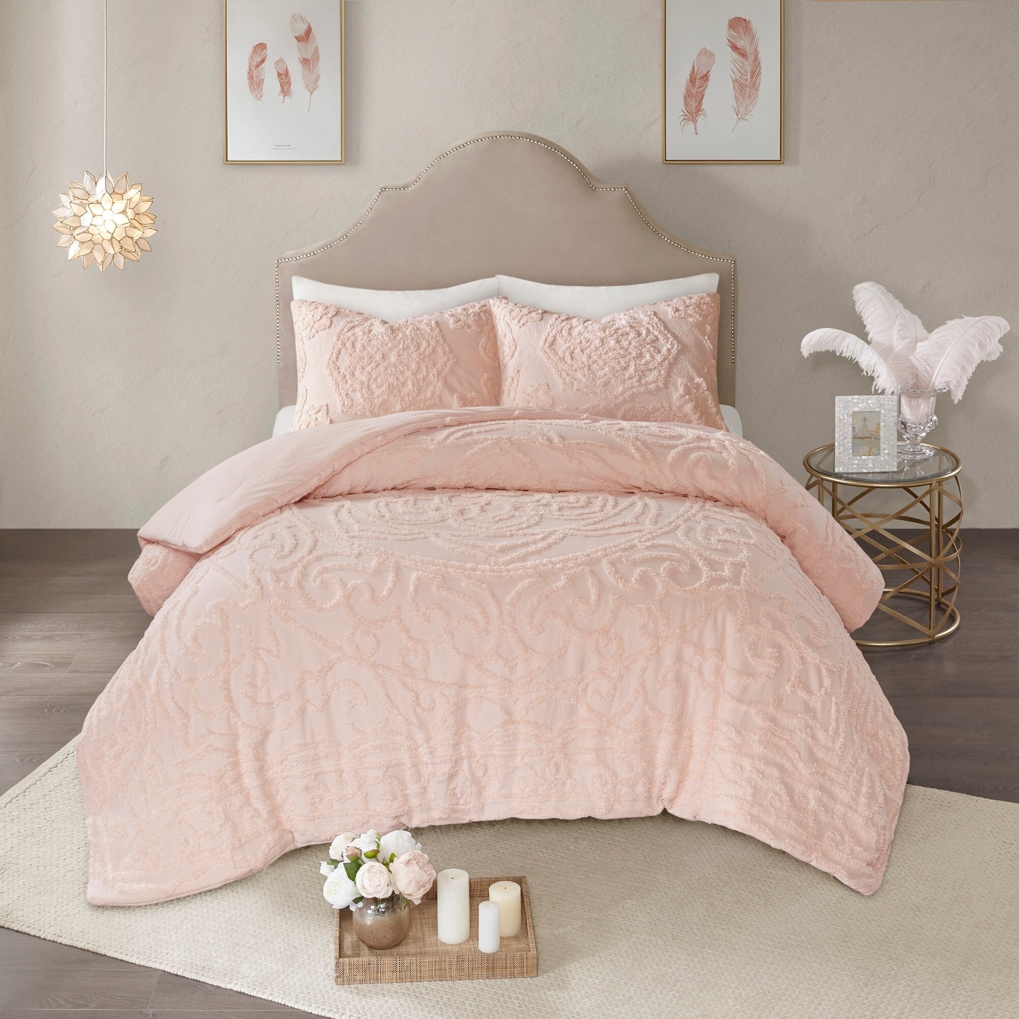 Silky Soft Faux Fur Blush Aqua Chic Chevron 3 pcs Comforter Cal King Queen Set