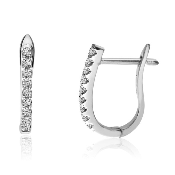 14k White Gold Small Diamond Hoop Earrings Free Shipping 14k White Gold Small Diamond Hoop Earrings
