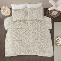 Madison Park Virginia Ivory 3-Piece Tufted Cotton Chenille Medallion Duvet Cover Set