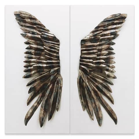 "The Wings" Primo Mixed Media Iron Wall Sculpture on Canvas - Diptych