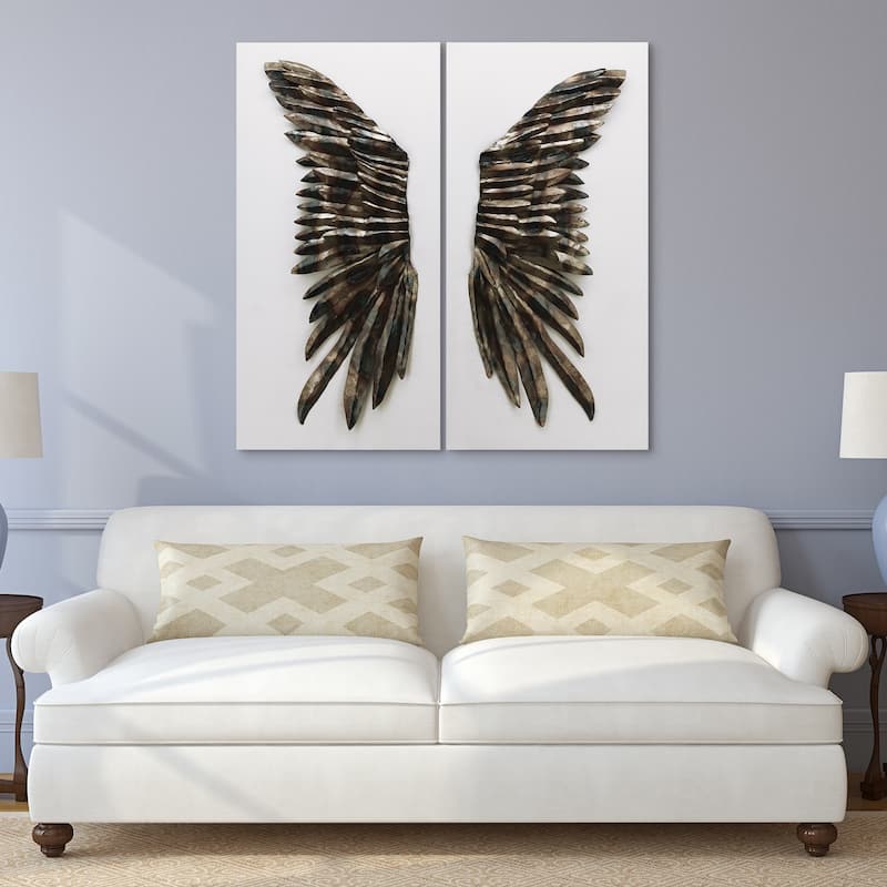 "The Wings" Primo Mixed Media Iron Wall Sculpture on Canvas - Diptych