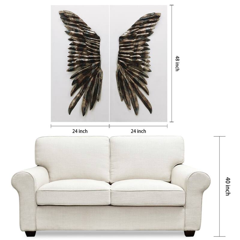 "The Wings" Primo Mixed Media Iron Wall Sculpture on Canvas - Diptych