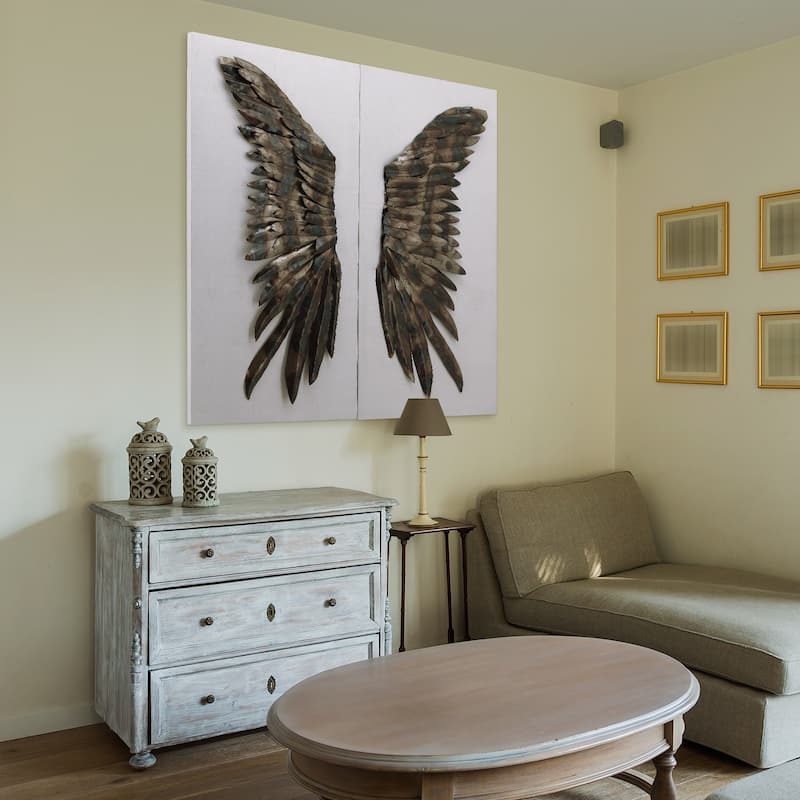 "The Wings" Primo Mixed Media Iron Wall Sculpture on Canvas - Diptych