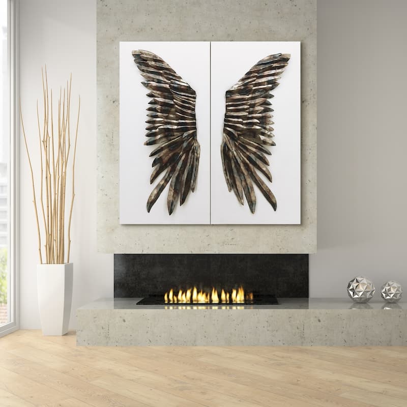 "The Wings" Primo Mixed Media Iron Wall Sculpture on Canvas - Diptych