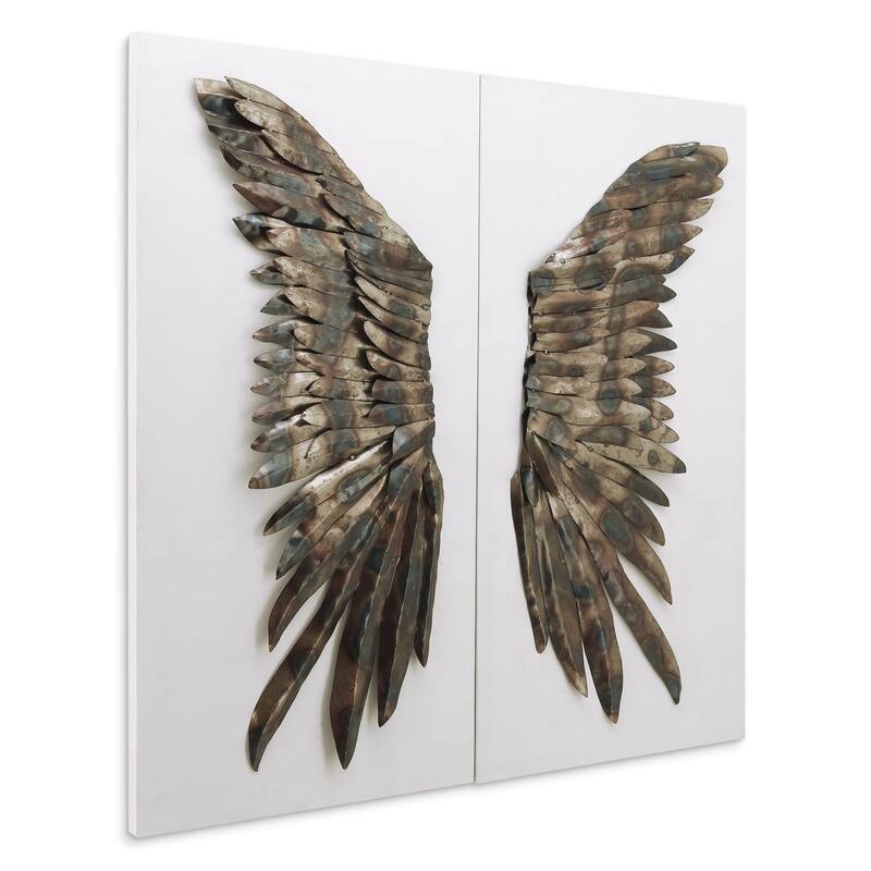 "The Wings" Primo Mixed Media Iron Wall Sculpture on Canvas - Diptych