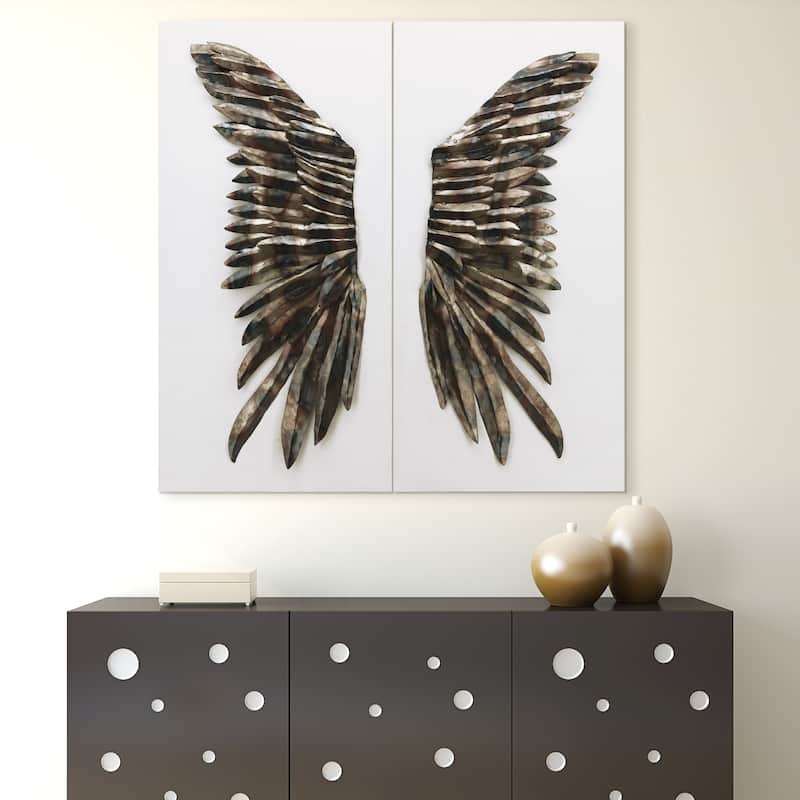 "The Wings" Primo Mixed Media Iron Wall Sculpture on Canvas - Diptych
