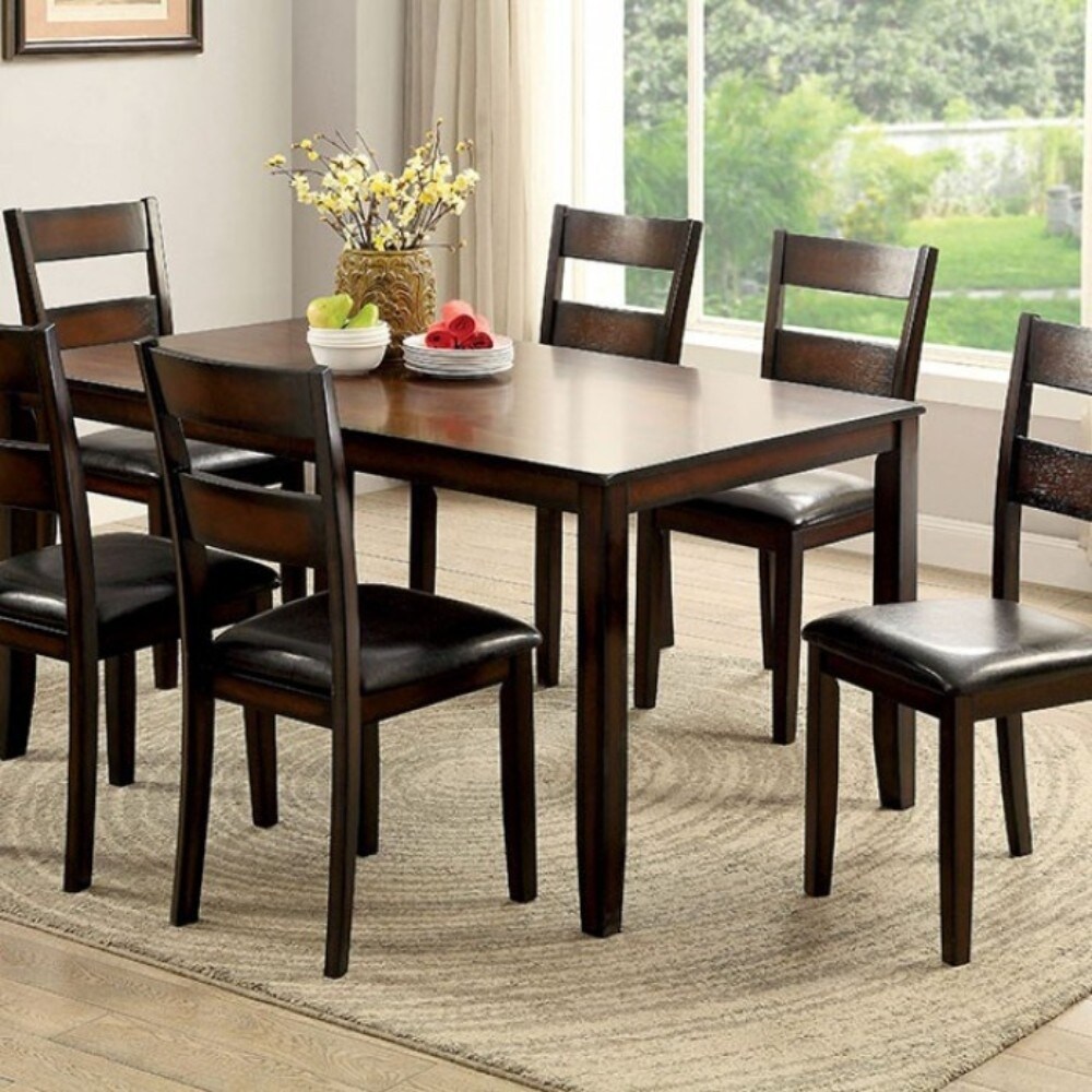 Benzara Wooden Dining Table Set Of 7, Cherry Brown