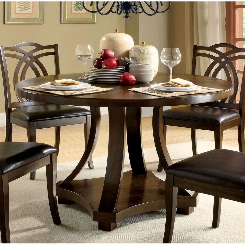 Benzara Transitional Round Dining Table, Dark Walnut Brown