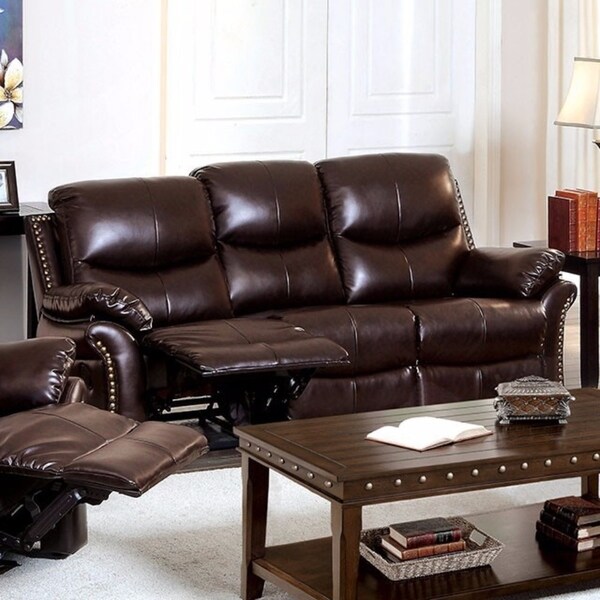 Shop Bonded Leather Sofa with 2 Recliners, Brown - Free Shipping Today - Overstock - 21753041