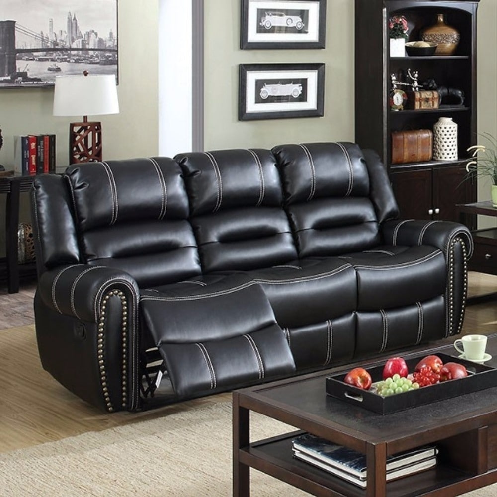 Breathable Leatherette Recliner Sofa, Black Black | eBay