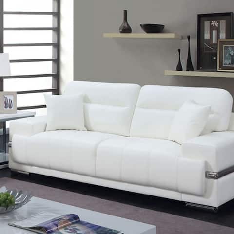 Breathable Leatherette Sofa With Pillows, White