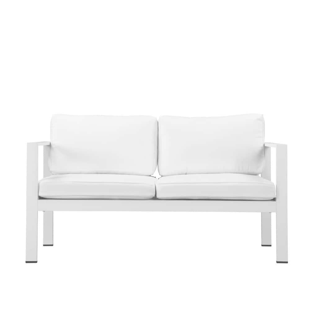 Efficiently Advantageous Upholstered Anodized Aluminum Sofa, White